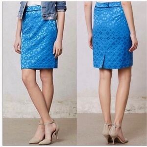 ANTHROPOLOGIE MAEVE SADIE BLUE SATIN PENCIL SKIRT SIZE 6